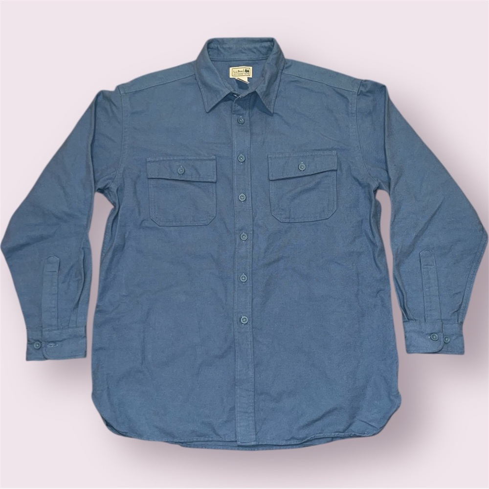 Vintage LL Bean Shirt Men’s Large Blue Chamois Cotton Flannel Button Up Outdoor